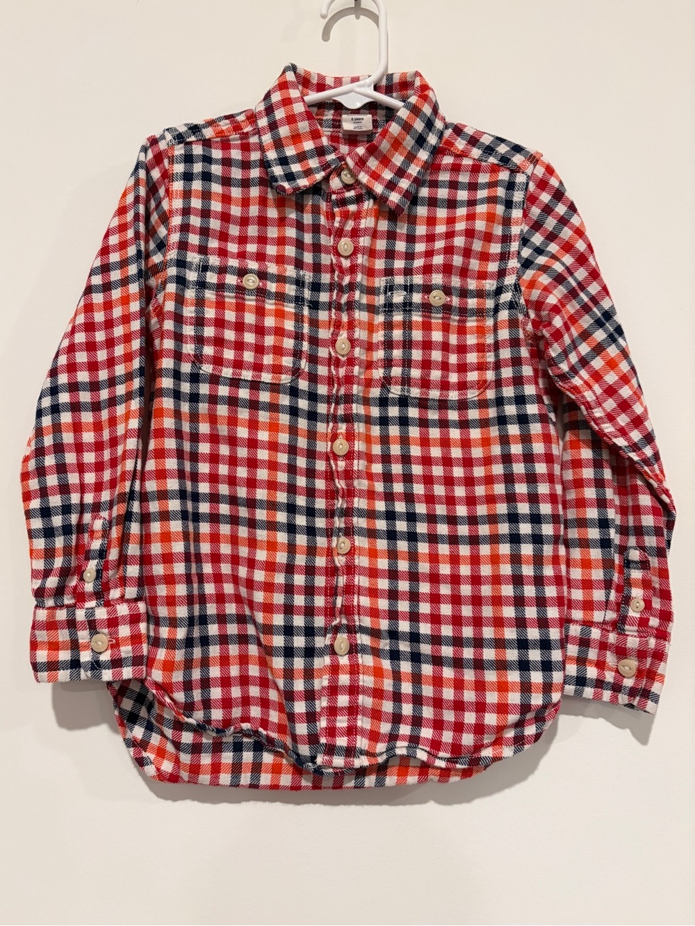 Baby Gap Size 5 Years Red Navy Gingham Plaid Cotton Button Down Flannel Shirt